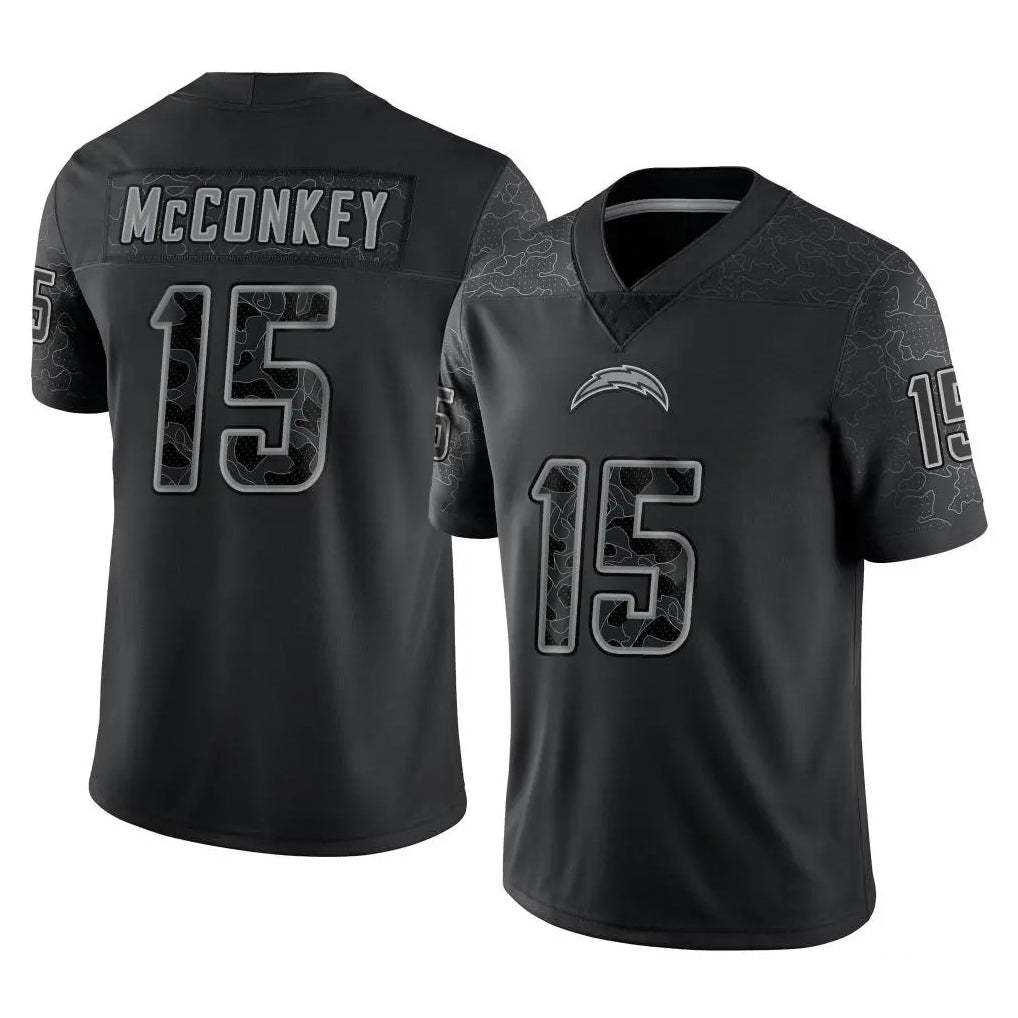 Fenge LA.Chargers #15 Ladd McConkey Player Black Limited Reflective Home Game Stitched Jerseys