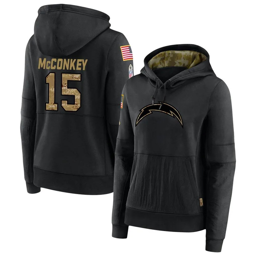 Fenge LA.Chargers #15 Ladd McConkey Player Salute to Service Black Hoodies Game Stitched Jerseys