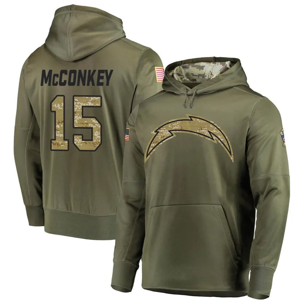 Fenge LA.Chargers #15 Ladd McConkey Player Salute to Service  Olive Hoodies Game Stitched Jerseys