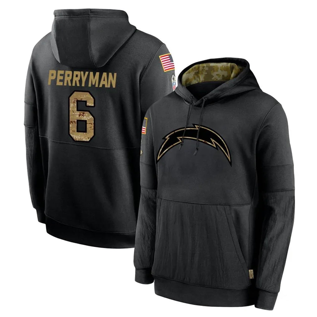Fenge LA.Chargers #6 Denzel Perryman Player Black Salute to Service Hoodies Limited Game Stitched Jerseys