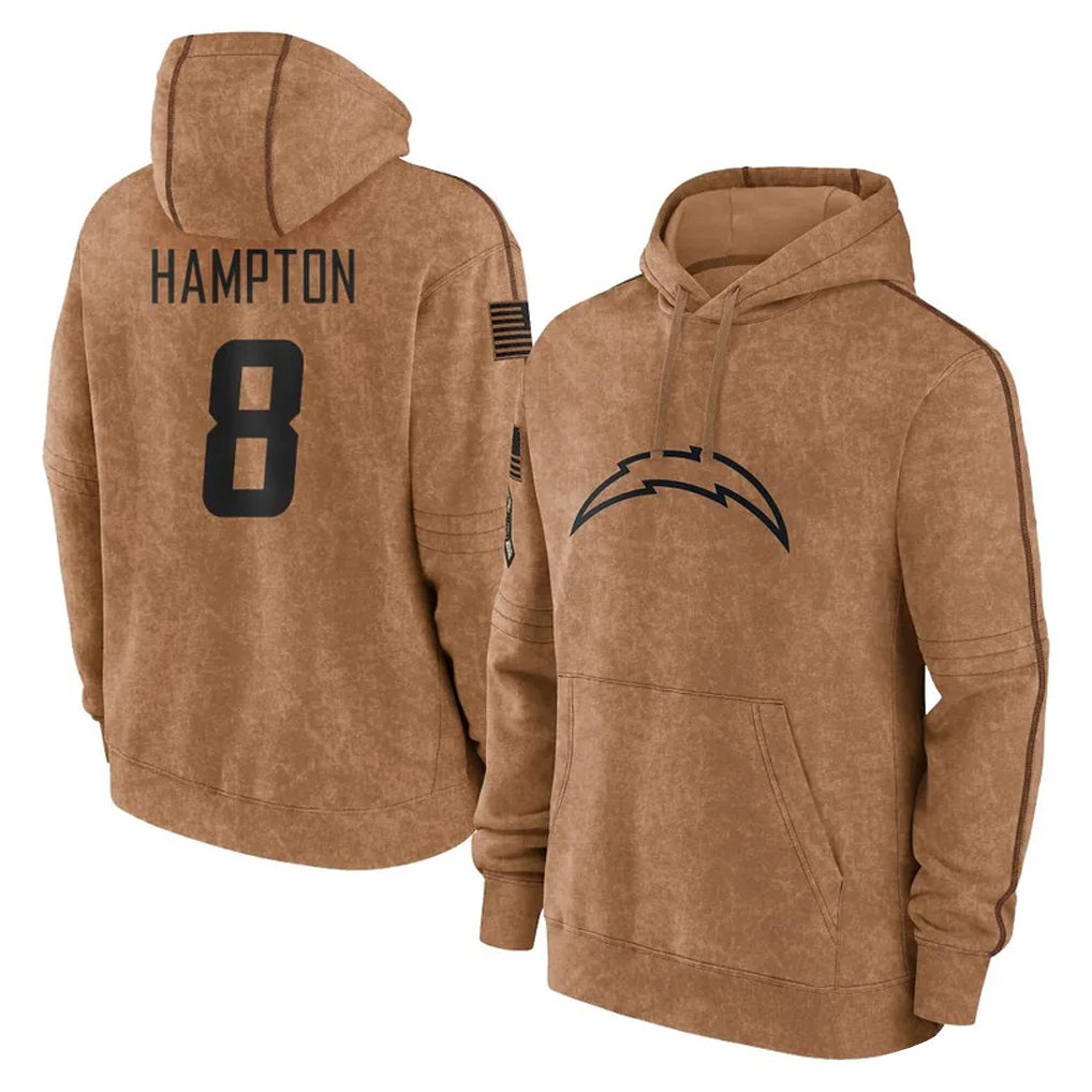 Fenge LA.Chargers #8 Omarion Hampton Player Brown Salute to Service Hoodies Limited Game Stitched Jerseys