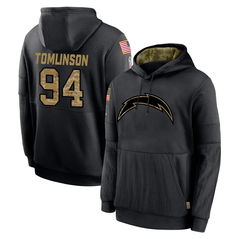 Fenge LA.Chargers #94 Dalvin Tomlinson Player Black Salute to Service Hoodies Limited Game Stitched Jerseys