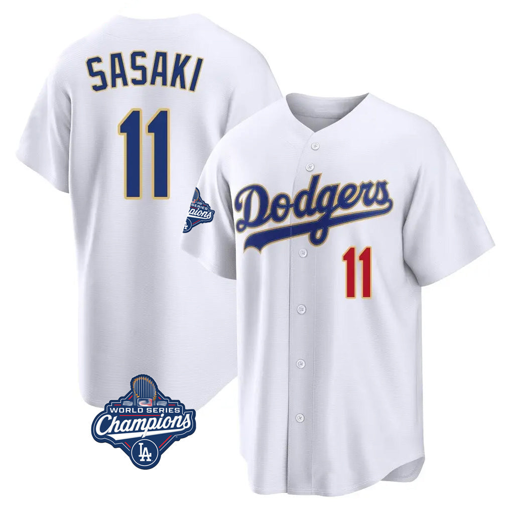 Fenge LA.Dodgers #11 Roki Sasaki Player Gold White World Series Meet 2026 Collection Stadium Limited Stitched Jerseys