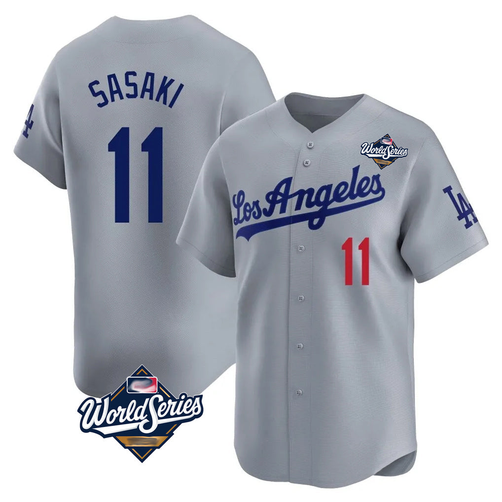 Fenge LA.Dodgers #11 Roki Sasaki Player Gray World Series Limited Home Stitched Jerseys