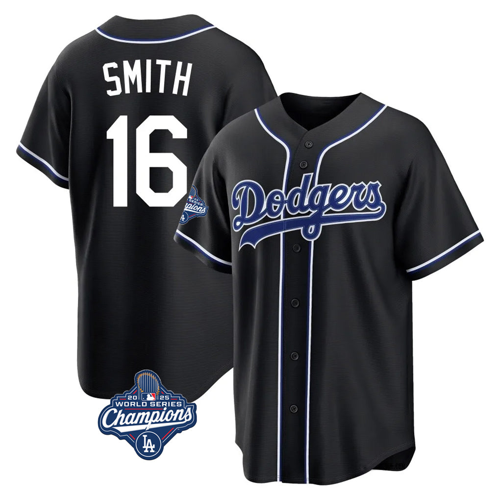 Fenge LA.Dodgers #16 Will Smith Player Black World Series Meet Carbon Limited Home Stitched Jerseys