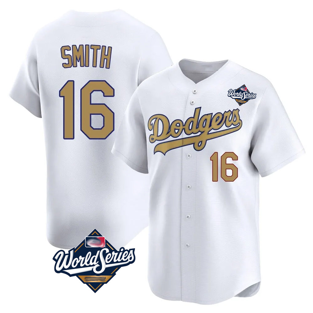 Fenge LA.Dodgers #16 Will Smith Player Gold World Series Collection Limited Home Stitched Jerseys