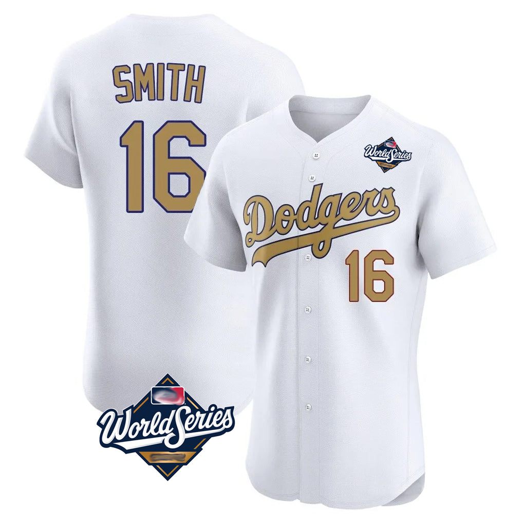 Fenge LA.Dodgers #16 Will Smith Player Gold World Series Limited Elite Home Stitched Jerseys
