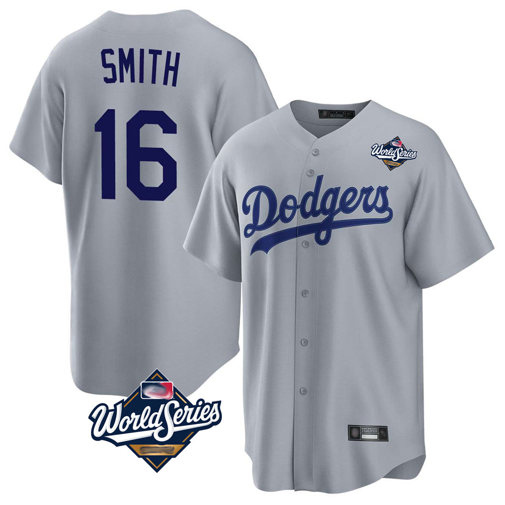 Fenge LA.Dodgers #16 Will Smith Player Gray World Series Game Stitched Jerseys
