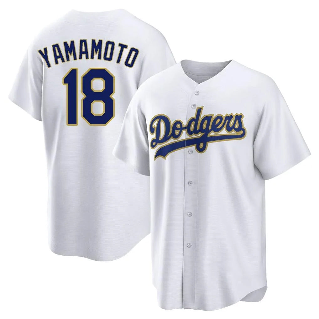 Fenge LA.Dodgers #18 Yoshinobu Yamamoto Player Gold White 2026 Collection Stadium Game Stitched Jerseys