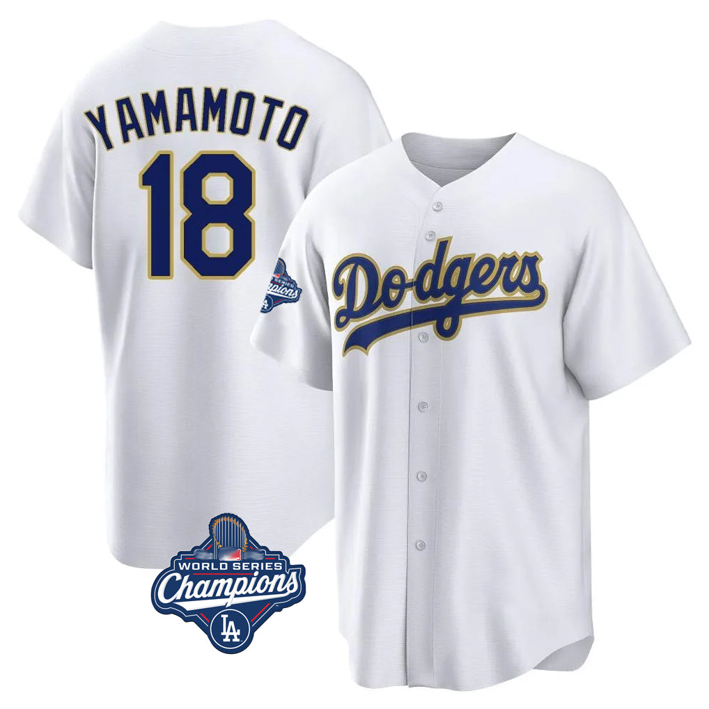 Fenge LA.Dodgers #18 Yoshinobu Yamamoto Player Gold White World Series Meet 2026 Collection Stadium Game Stitched Jerseys