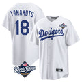 Fenge LA.Dodgers #18 Yoshinobu Yamamoto Player White World Series Game Home Stitched Jerseys