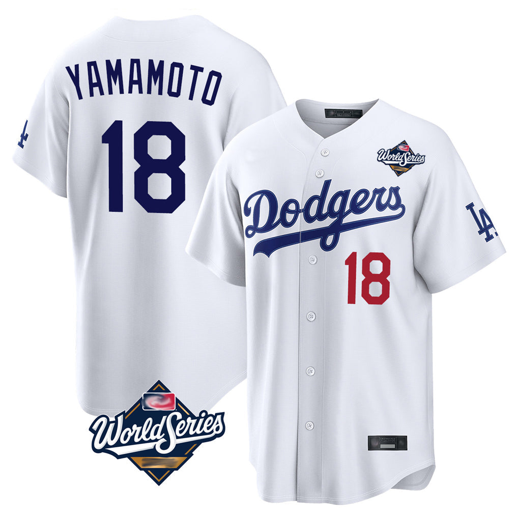 Fenge LA.Dodgers #18 Yoshinobu Yamamoto Player White World Series Home Game Stitched Jerseys