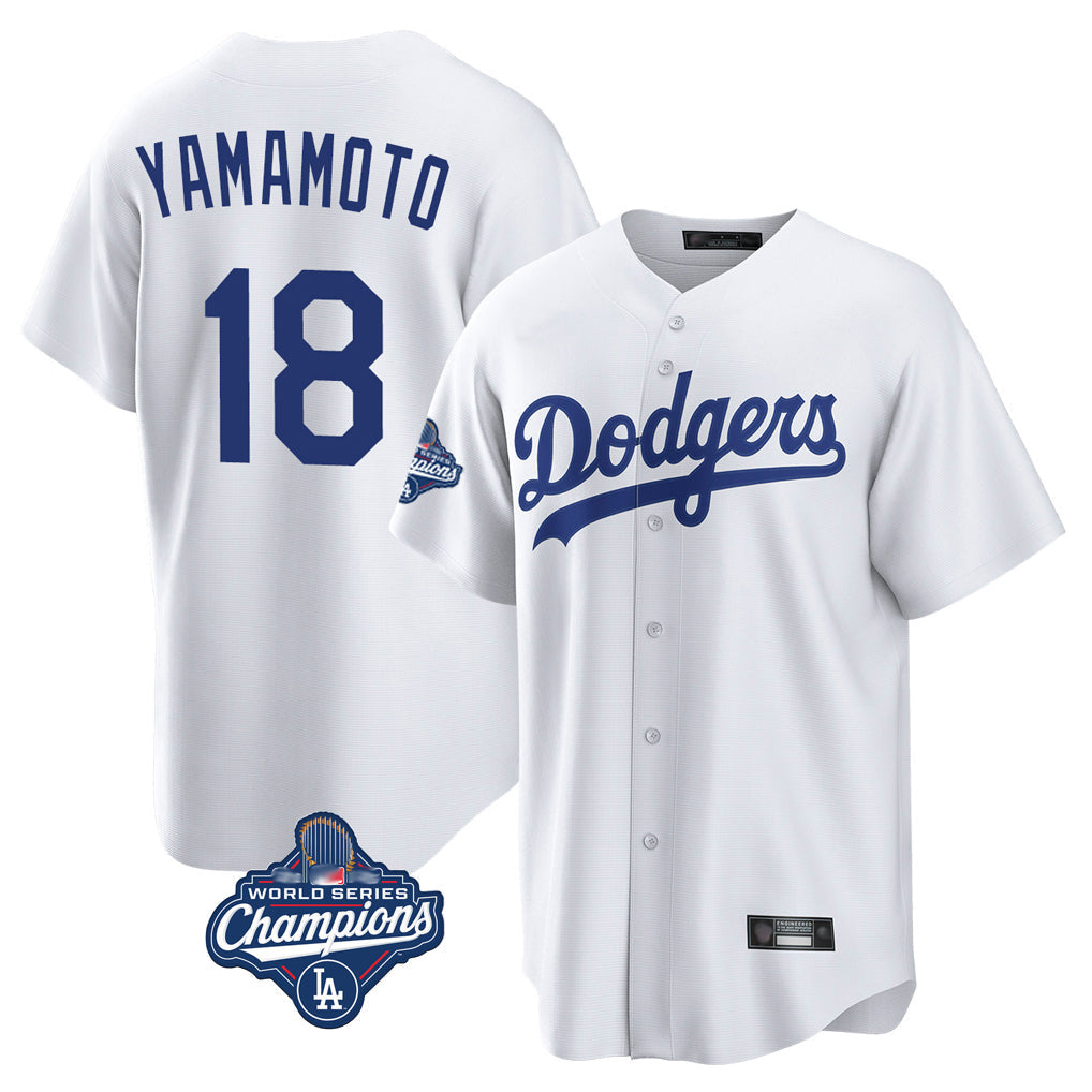 Fenge LA.Dodgers #18 Yoshinobu Yamamoto Player White World Series Meet Game Home Stitched Jerseys
