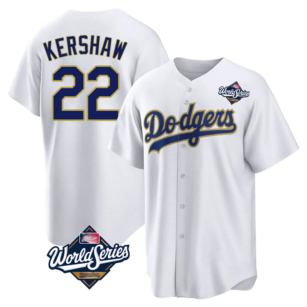 Fenge LA.Dodgers #22 Clayton Kershaw Player Gold White World Series 2026 Collection Stadium Game Stitched Jerseys