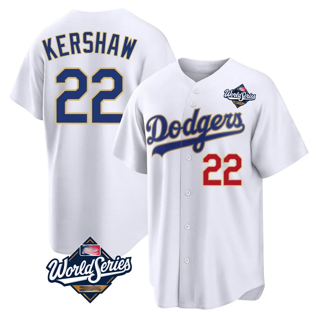 Fenge LA.Dodgers #22 Clayton Kershaw Player Gold White World Series 2026 Collection Stadium Limited Stitched Jerseys