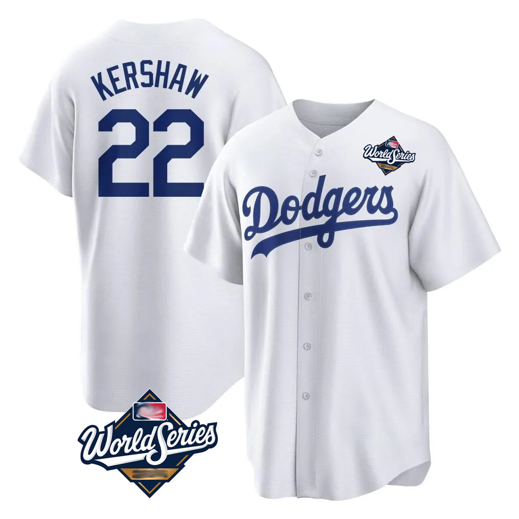 Fenge LA.Dodgers #22 Clayton Kershaw Player White World Series Game Home Stitched Jerseys