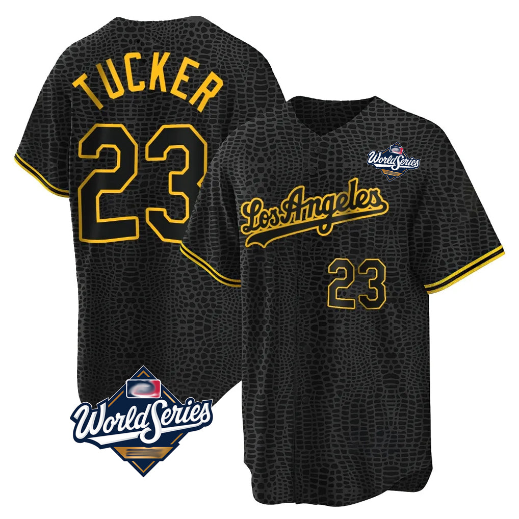 Fenge LA.Dodgers #23 Kyle Tucker Player Black Gold World Series Limited Home Stitched Jerseys