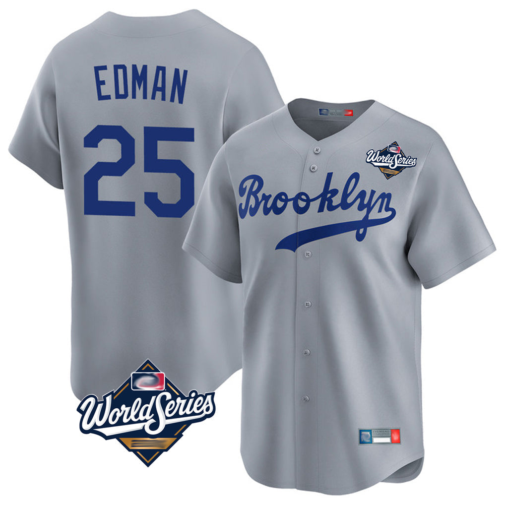Fenge LA.Dodgers #25 Tommy Edman Player Gray World Series Game Limited Home Stitched Jerseys