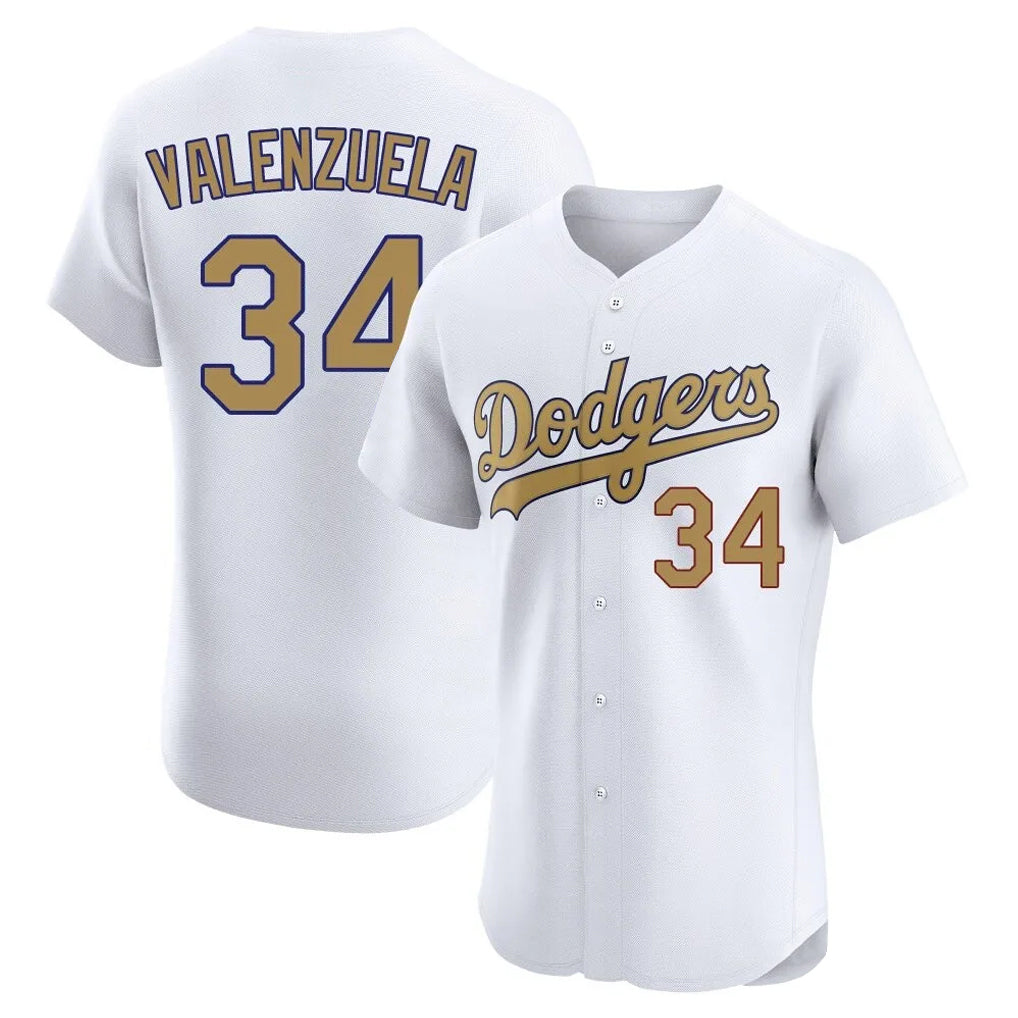 Fenge LA.Dodgers #34 Fernando Valenzuela Player Gold Limited Elite Home Stitched Jerseys