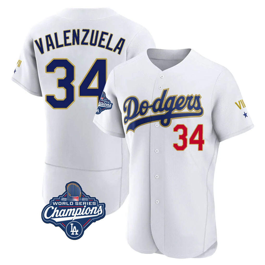 Fenge LA.Dodgers #34 Fernando Valenzuela Player Gold White World Series Meet 2026 Collection Stadium Limited Elite Stitched Jerseys