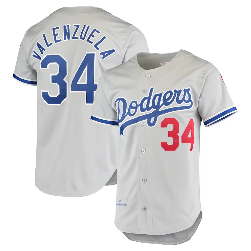 Fenge LA.Dodgers #34 Fernando Valenzuela Player Gray Throwback 1981 Stitched Jerseys