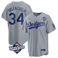 Fenge LA.Dodgers #34 Fernando Valenzuela Player Gray World Series Game Stitched Jerseys