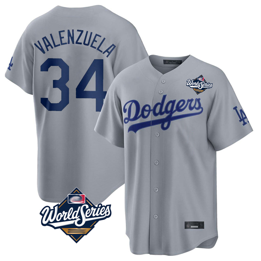Fenge LA.Dodgers #34 Fernando Valenzuela Player Gray World Series Game Stitched Jerseys