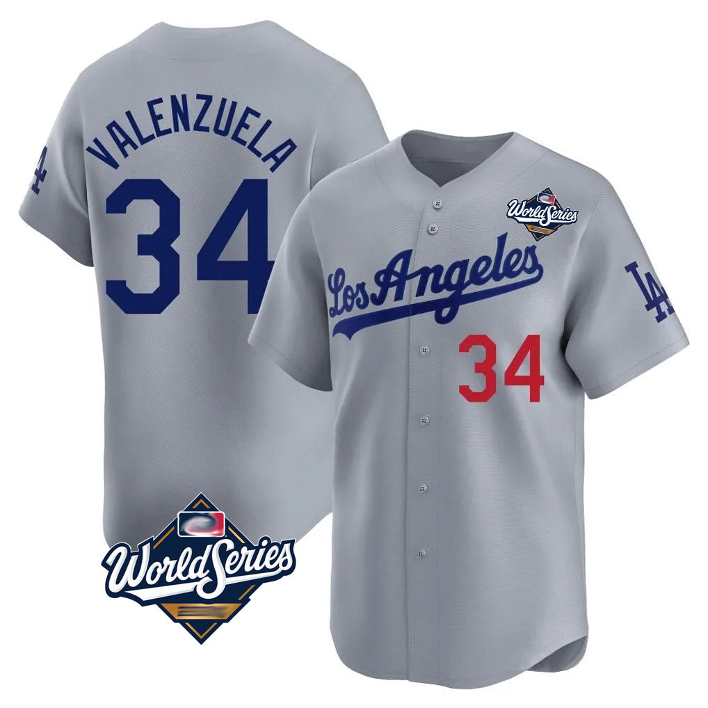 Fenge LA.Dodgers #34 Fernando Valenzuela Player Gray World Series Limited Home Stitched Jerseys