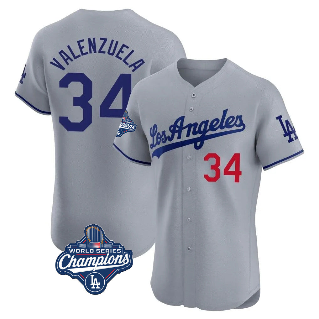 Fenge LA.Dodgers #34 Fernando Valenzuela Player Gray World Series Meet Limited Elite Home Stitched Jerseys