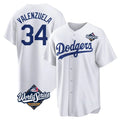 Fenge LA.Dodgers #34 Fernando Valenzuela Player White World Series Game Home Stitched Jerseys
