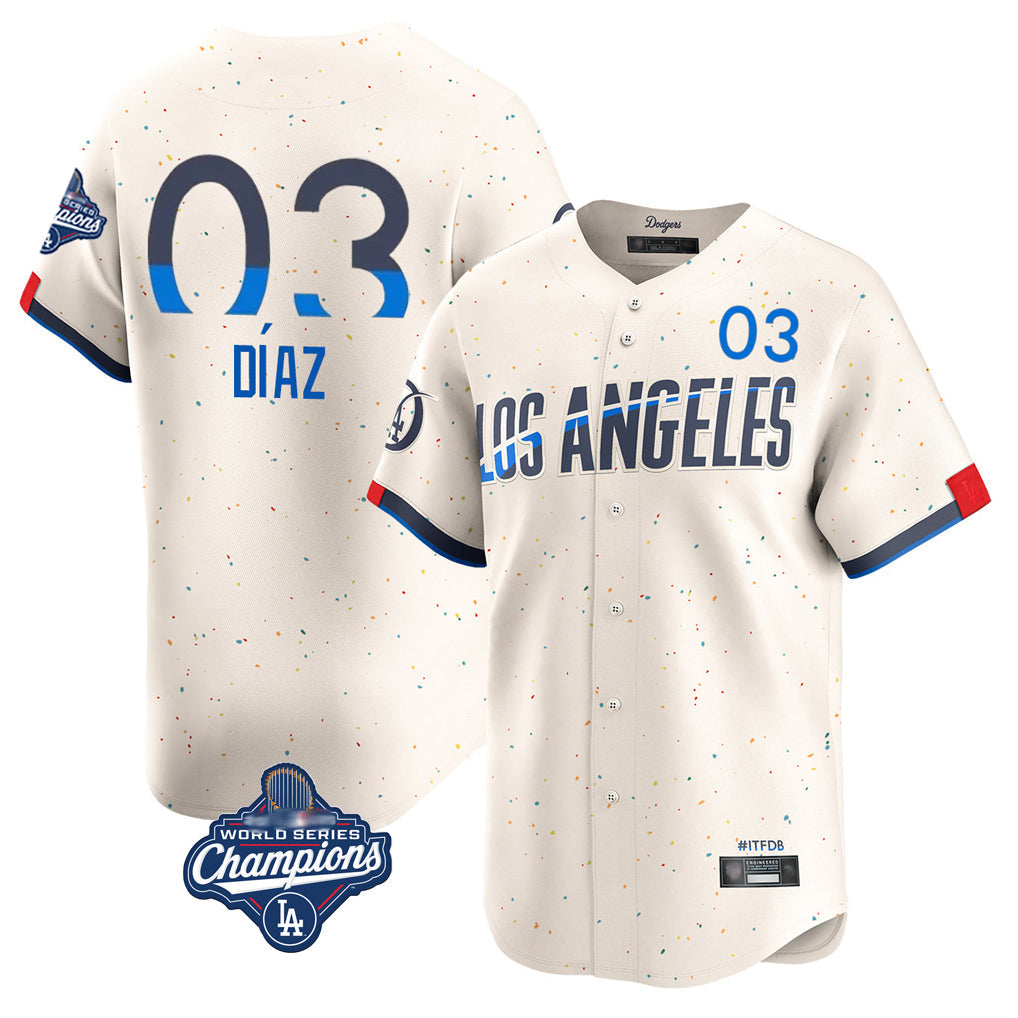Fenge LA.Dodgers #3 Edwin D¡§aaz Player Cream World Series Meet City Connect Limited Home Stitched Jerseys