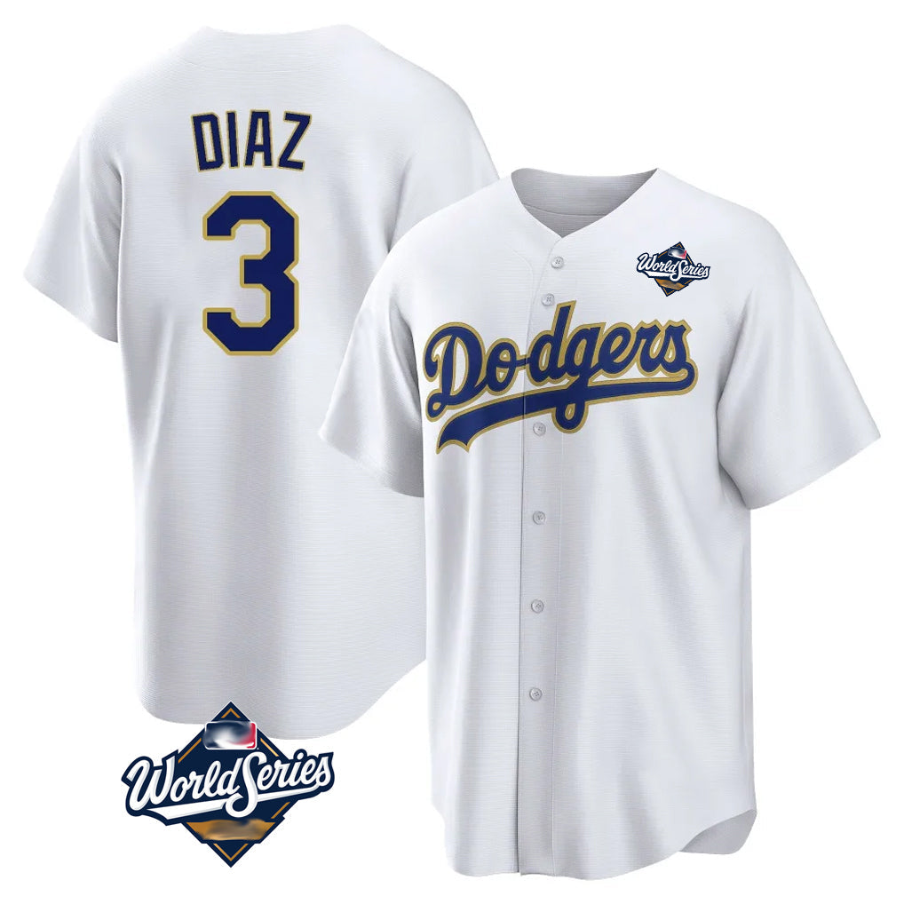 Fenge LA.Dodgers #3 Edwin D¡§aaz Player Gold White World Series 2026 Collection Stadium Game Stitched Jerseys