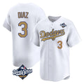 Fenge LA.Dodgers #3 Edwin D¡§aaz Player Gold World Series Collection Limited Home Stitched Jerseys