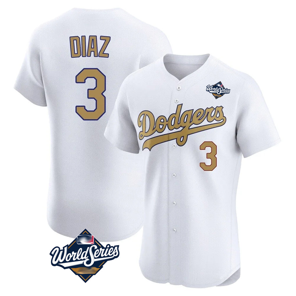 Fenge LA.Dodgers #3 Edwin D¡§aaz Player Gold World Series Limited Elite Home Stitched Jerseys