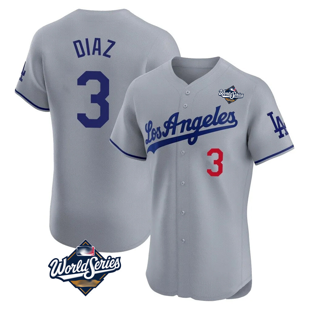Fenge LA.Dodgers #3 Edwin D¡§aaz Player Gray World Series Limited Elite Home Stitched Jerseys