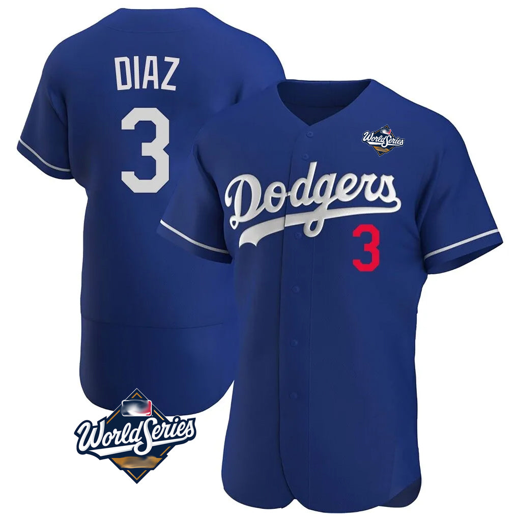 Fenge LA.Dodgers #3 Edwin D¡§aaz Player Royal World Series Limited Elite Home Stitched Jerseys