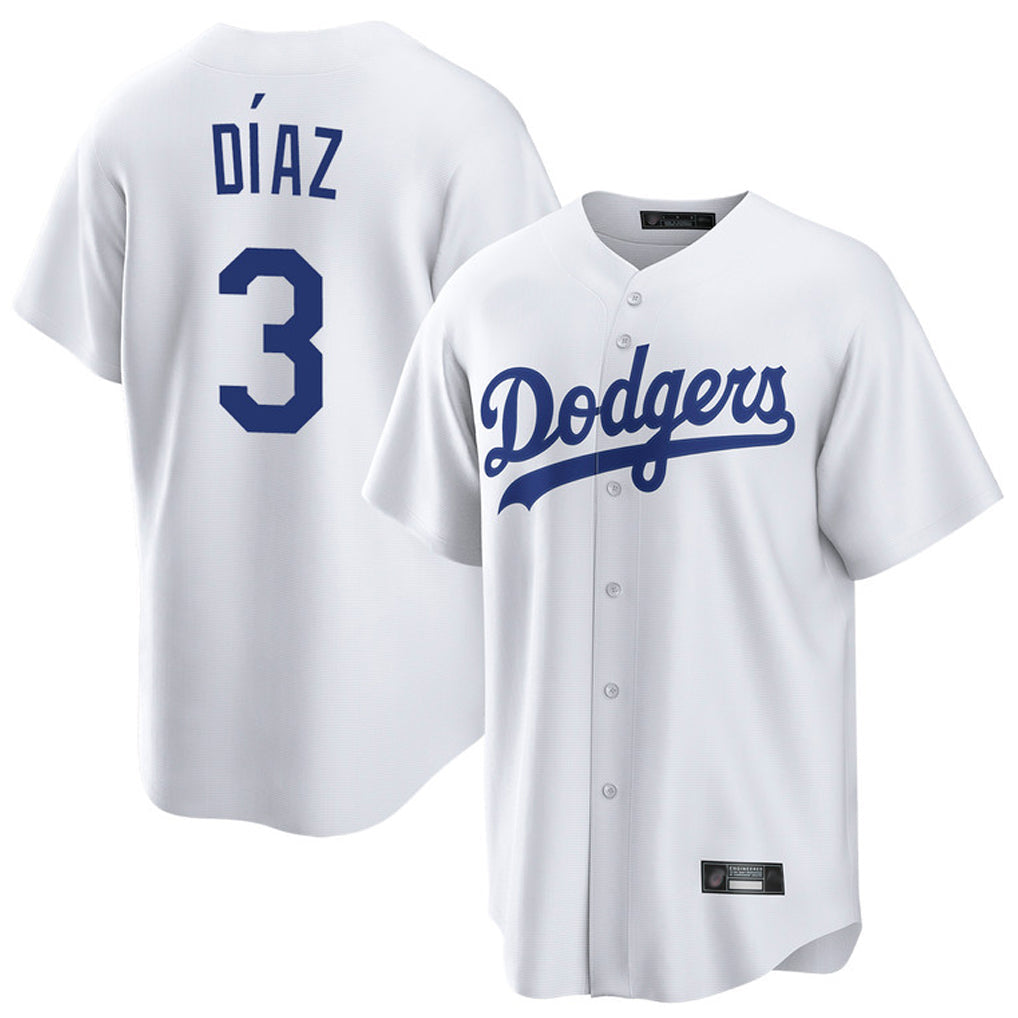 Fenge LA.Dodgers #3 Edwin D¡§aaz Player White Game Home Stitched Jerseys