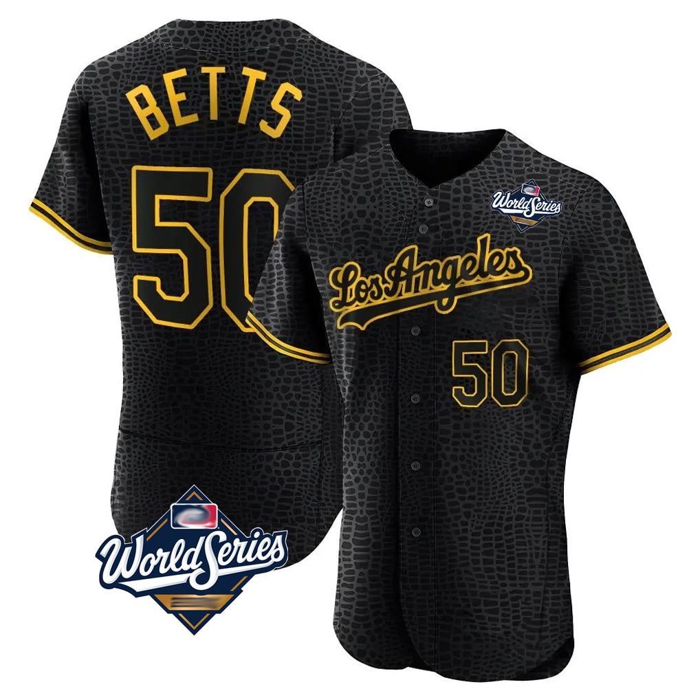 Fenge LA.Dodgers #50 Mookie Betts Player Black World Series Snake Skin City Limited Elite Home Stitched Jerseys