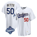 Fenge LA.Dodgers #50 Mookie Betts Player Gold White World Series Meet Collection Limited Home Stitched Jerseys