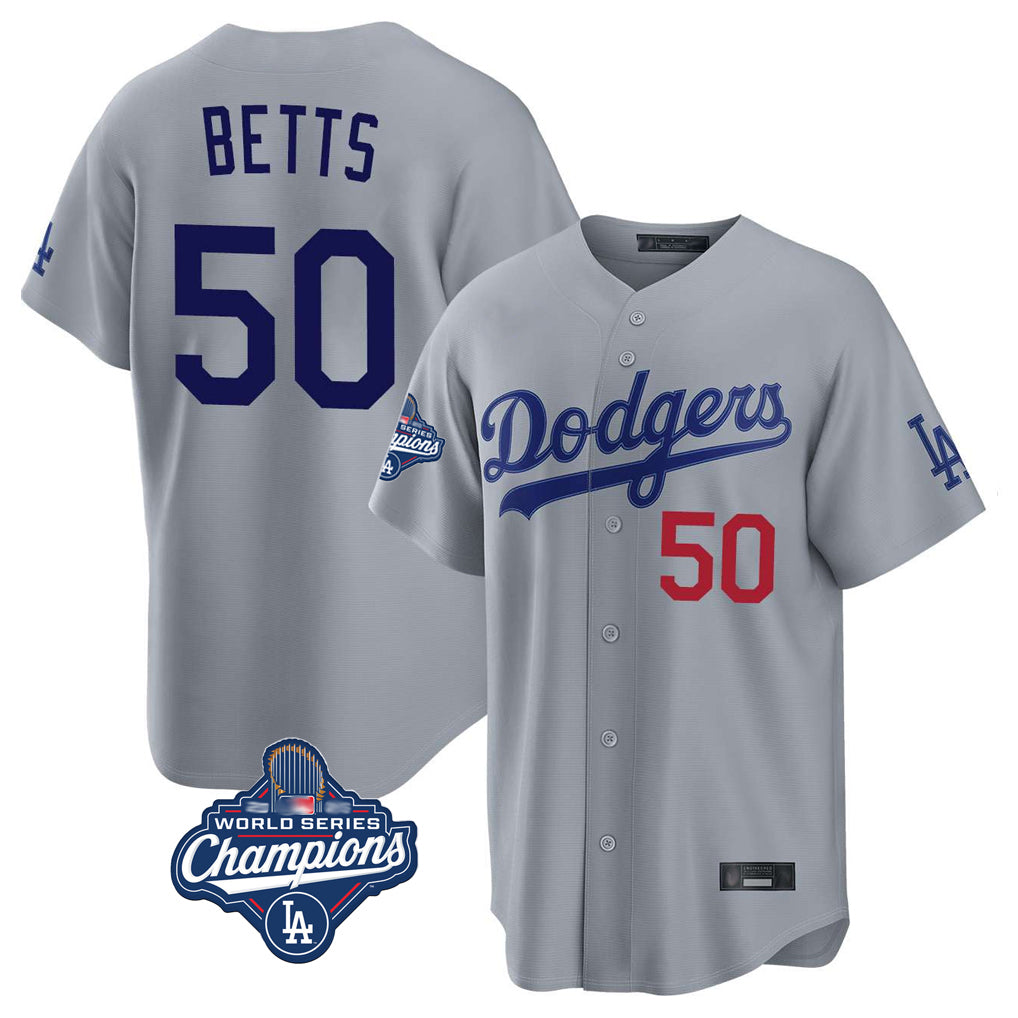 Fenge LA.Dodgers #50 Mookie Betts Player Gray World Series Meet Game Home Stitched Jerseys