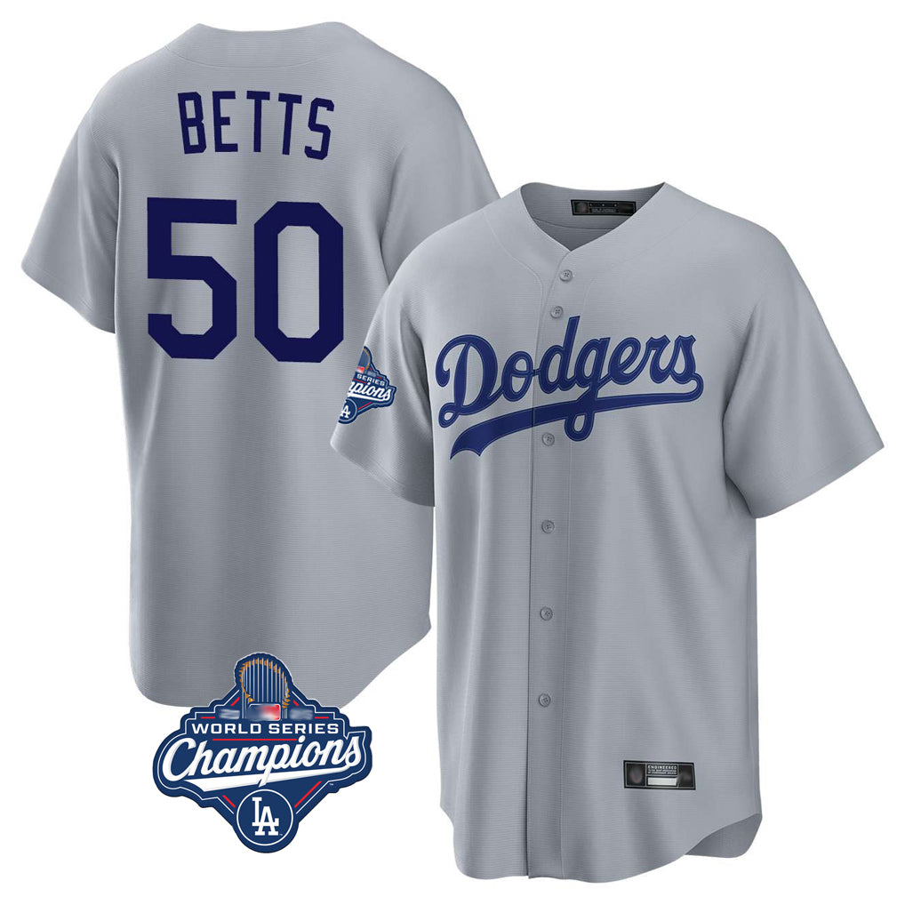 Fenge LA.Dodgers #50 Mookie Betts Player Gray World Series Meet Game Stitched Jerseys