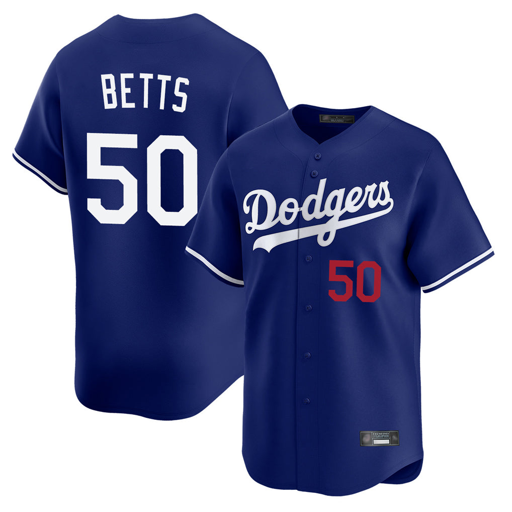 Fenge LA.Dodgers #50 Mookie Betts Player Royal Limited Home Stitched Jerseys