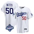 Fenge LA.Dodgers #50 Mookie Betts Player White World Series Meet Home Game Stitched Jerseys
