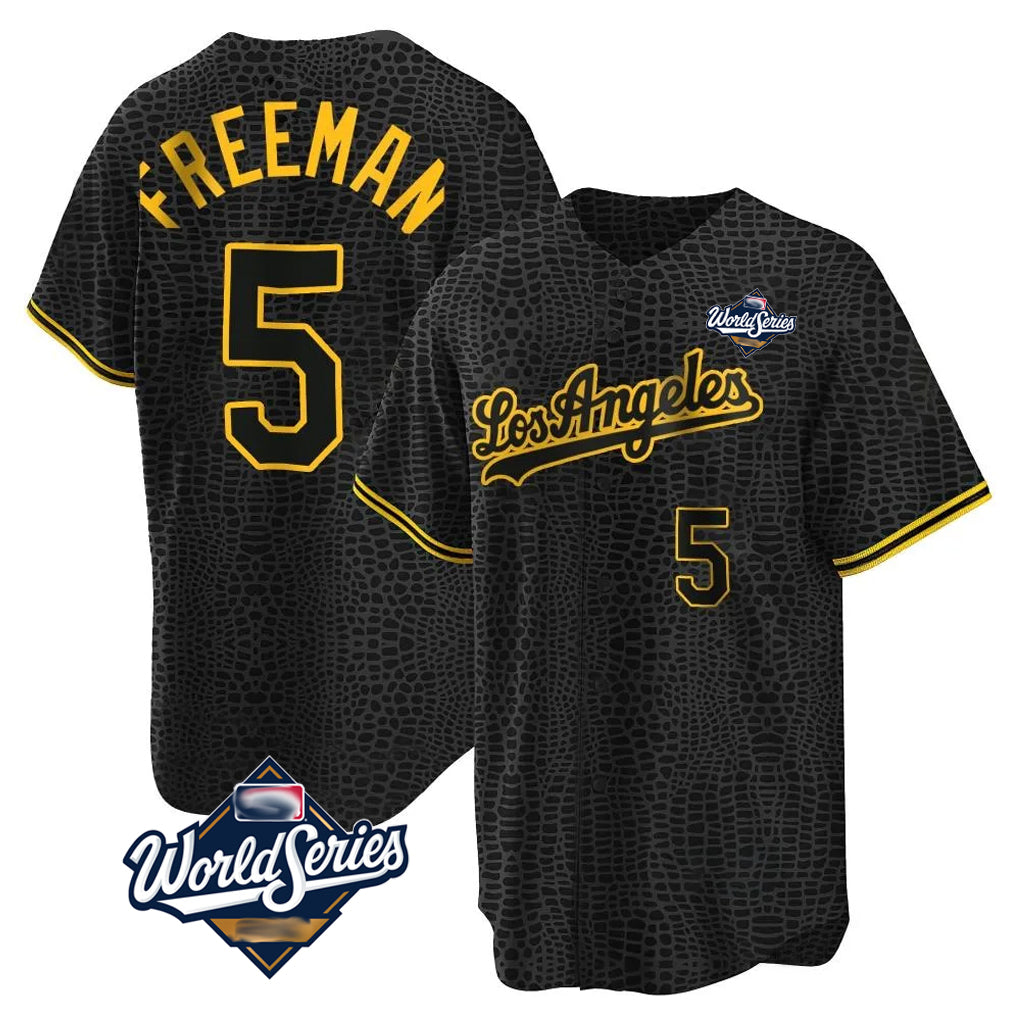 Fenge LA.Dodgers #5 Freddie Freeman Player Black Gold World Series Limited Home Stitched Jerseys