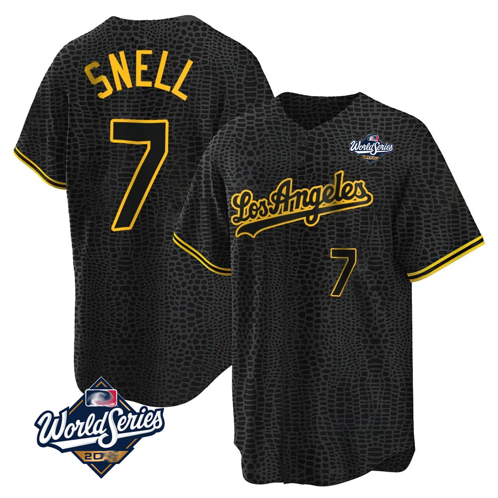 Fenge LA.Dodgers #7 Blake Snell Player Black Snake Skin City Game Home World Series Stitched Jerseys