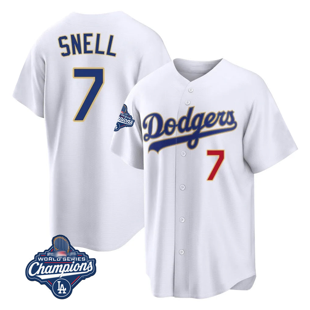 Fenge LA.Dodgers #7 Blake Snell Player Gold White 2026 Collection Stadium Limited World Series Meet Stitched Jerseys