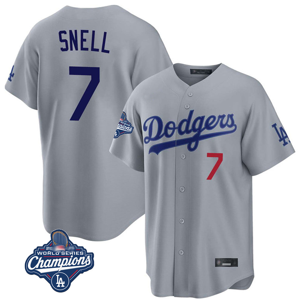 Fenge LA.Dodgers #7 Blake Snell Player Gray Game World Series Meet Home Stitched Jerseys
