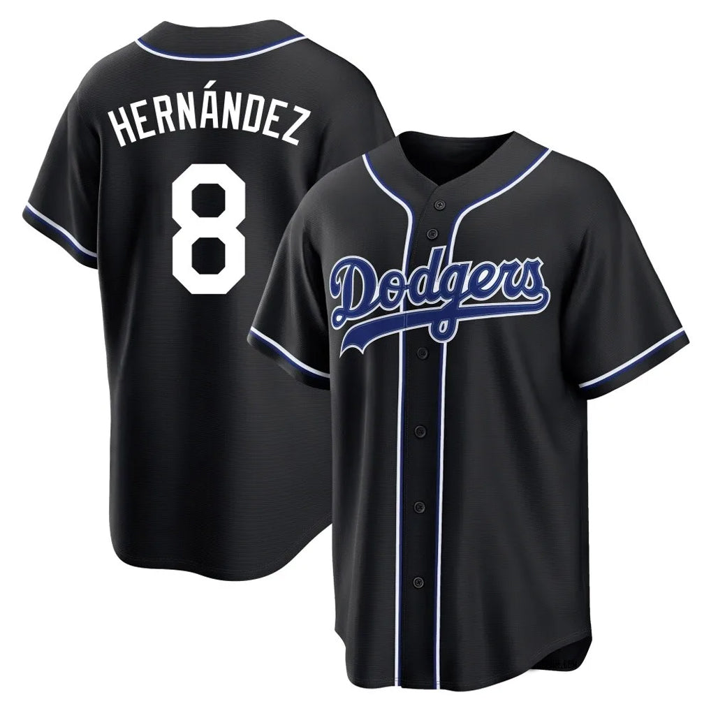 Fenge LA.Dodgers #8 Enrique Hern?¡ì?¨¦ndez Player Black Carbon Limited Home Stitched Jerseys