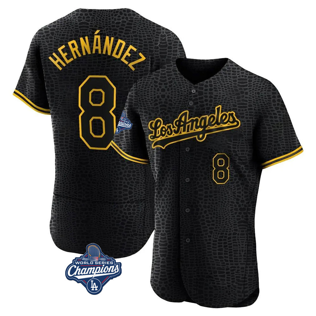 Fenge LA.Dodgers #8 Enrique Hern?¡ì?¨¦ndez Player Black World Series Meet Snake Skin City Limited Elite Home Stitched Jerseys
