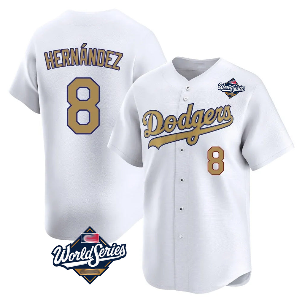 Fenge LA.Dodgers #8 Enrique Hern?¡ì?¨¦ndez Player Gold World Series Collection Limited Home Stitched Jerseys